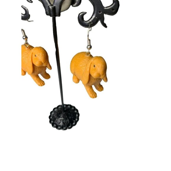 Brown Bunny Rabbit Plastic 1 3/4" Drop Dangle Pierced Hook Earrings - Picture 3 of 8